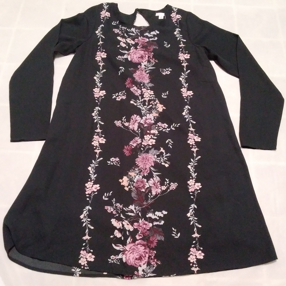 Xhilaration Long Sleeve Black Floral Dress Medium